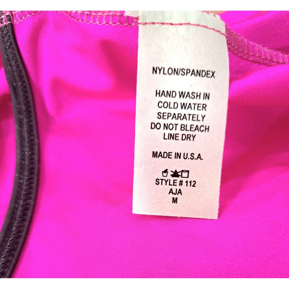 Aja VTG Hot Pink Side Cutout Keyhole Crossback Dance Leotard Built-in Bra Sz AM - Picture 14 of 16